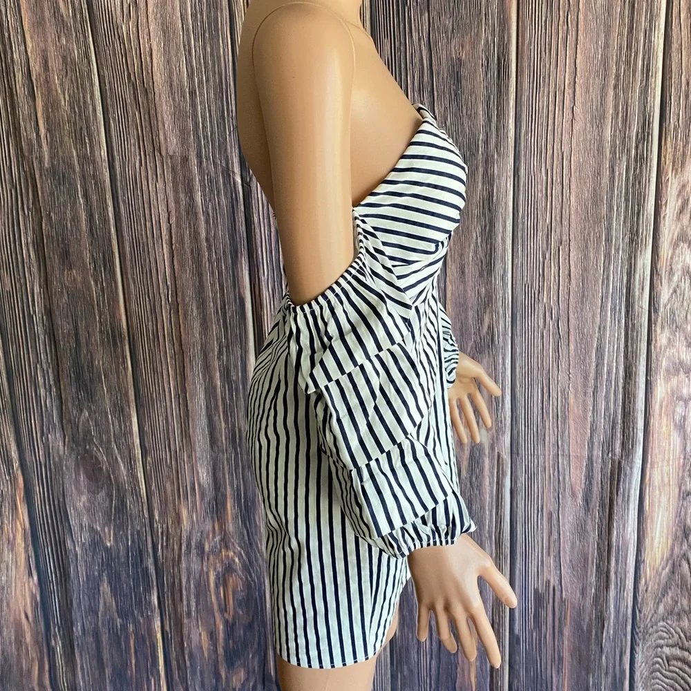 Fashion Nova NWT navy blue & white stripped strapless dress size Large - Picture 4 of 16